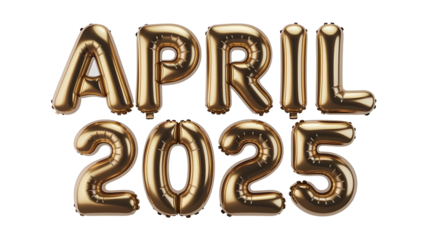 3D Golden Text April 2025 with Reflection  Isolated on Transparent Background, Shining April 2025 in 3D