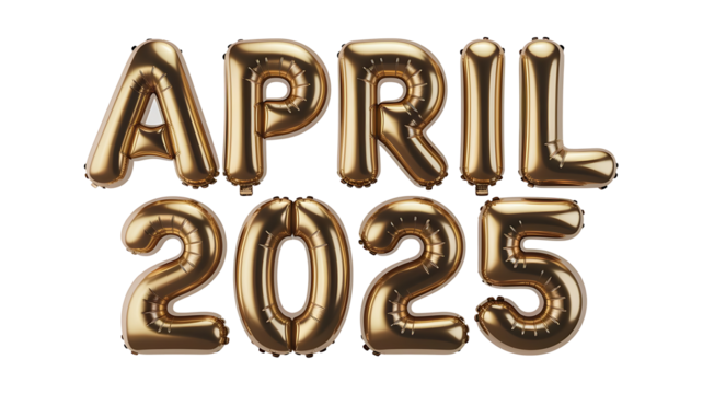 3D Golden Text April 2025 with Reflection  Isolated on Transparent Background, Shining April 2025 in 3D