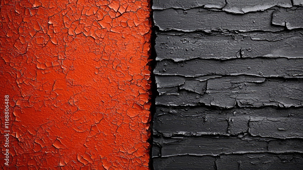 Poster grungy abstract background idea. abstract texture of cracked red and black paint with a split view s