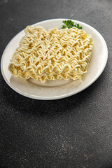 instant noodles raw fast food fresh tasty food dish delicious gourmet food background on the table rustic food top view copy space