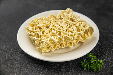 instant noodles raw fast food fresh tasty food dish delicious gourmet food background on the table rustic food top view copy space