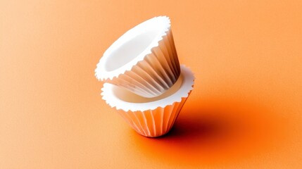 Stacked White Paper Coffee Filters on Orange Background Minimalist Design Studio Shot