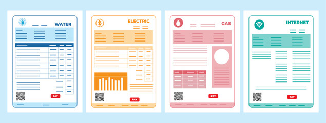online payment utility bills group vector flat illustration management invoice receipt