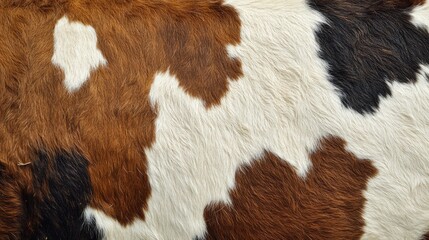 Close-up of Cowhide Texture Showcasing Natural Patterns and Color Variations in Brown, White, and Black Fur for Artistic Inspiration