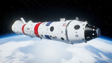 Spacecraft Orbiting Earth High Resolution Image of a Cargo Capsule in Space