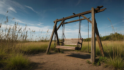 Fototapeta premium a swing is sitting in the middle of a field