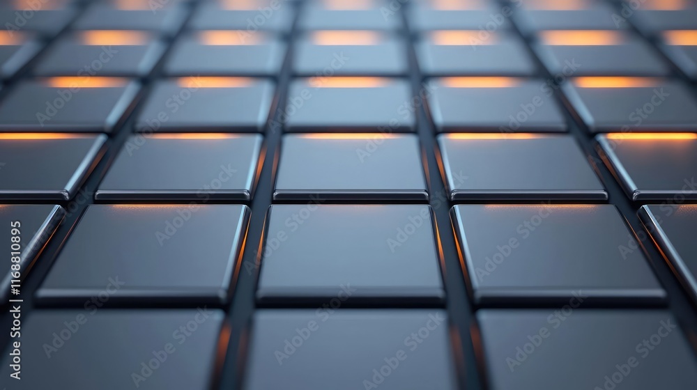 Poster grid abstract background concept. close-up view of sleek black tiles with illuminated edges for a mo