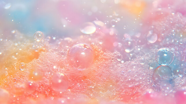Dreamy pastel-colored bubbles and foam, abstract background texture. Perfect for beauty, spa, or feminine designs.