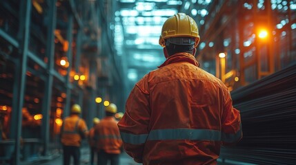 Obraz premium Worker in safety gear inside an industrial setting.