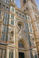 Fototapeta premium The facade of the Basilica of Santa Maria del Fiore in Florence. Brunelleschi's Dome, Giotto's Bell Tower. Revival. Italian architecture, history, art