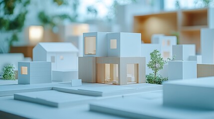 Modern Architectural House Model Showcase Minimalist Design Cityscape Real Estate Development