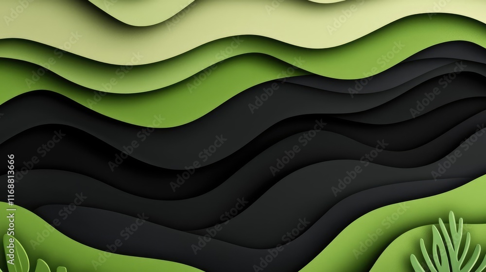 Poster chalkboard abstract background idea. an abstract representation of layered waves in green and black 