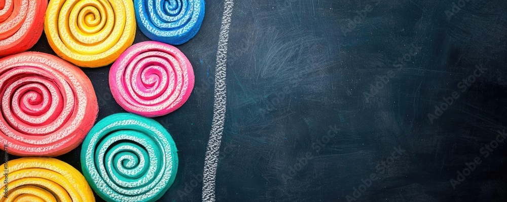 Poster chalkboard abstract background idea. colorful swirls against a chalkboard background for creative pr