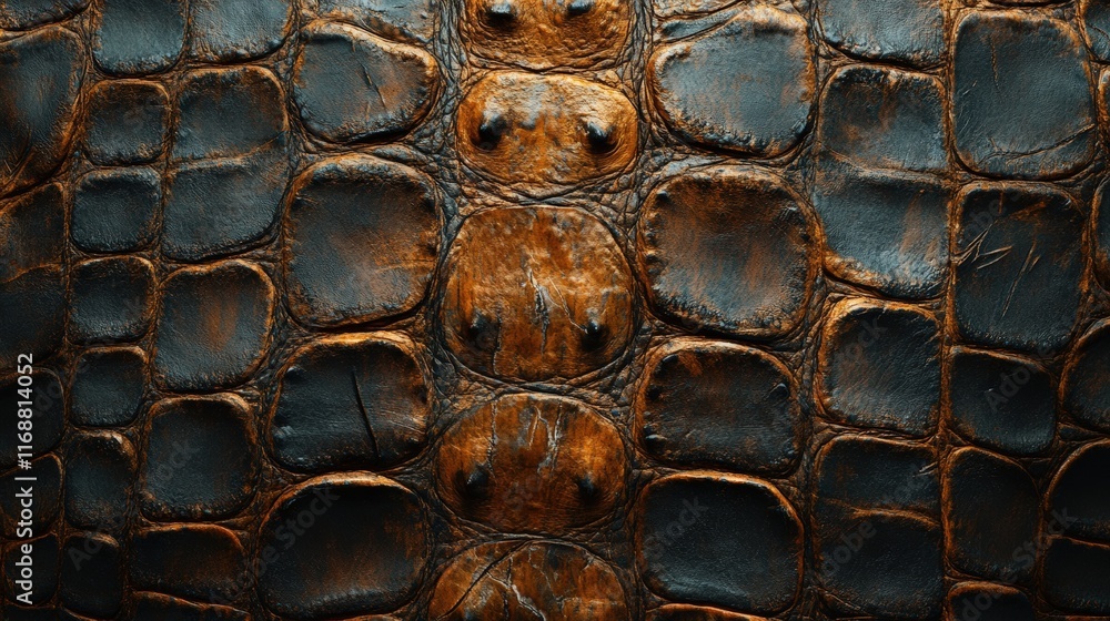 Poster detailed close-up of crocodile hide showcasing intricate texture patterns and rich colors of natural