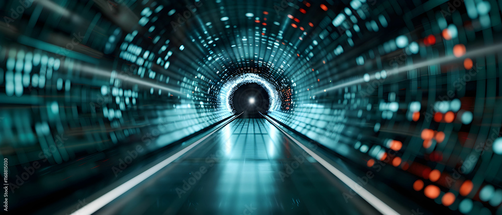Aufkleber abstract futuristic tunnel with dynamic lights and blurred motion creating a sense of speed and dept