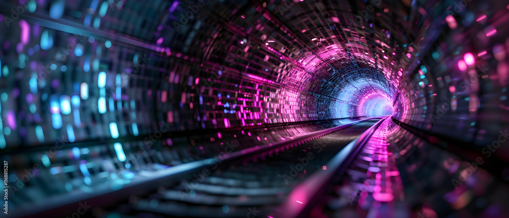Poster futuristic led tunnel with soft glow and neon lights creating a dreamlike perspective