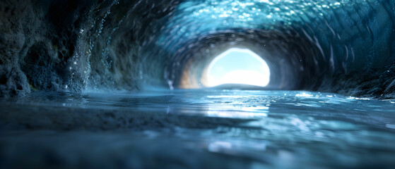 Fototapeta premium Captivating View of Water Flowing Through a Mysterious Tunnel into Bright Light