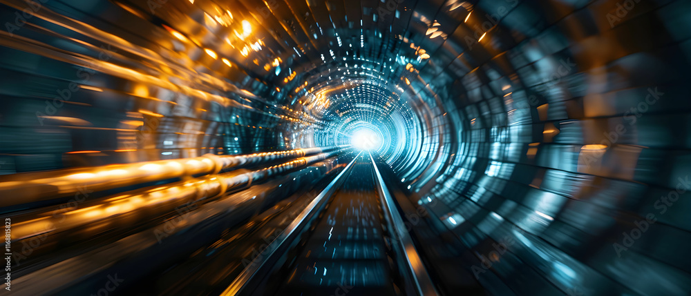 Poster dynamic and futuristic tunnel with light effects and vibrant colors in a sci-fi atmosphere