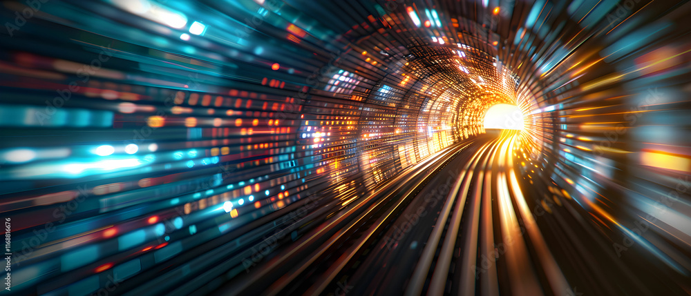 Poster abstract light tunnel with bright rays and colorful patterns creating a dynamic visual experience