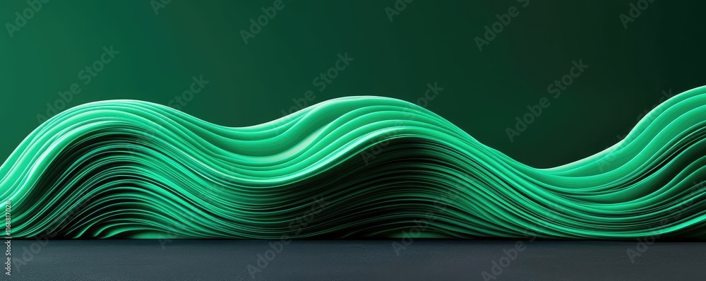 Poster chalkboard abstract background idea. abstract green wave design with layered curves on a dark backgr
