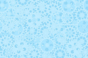 Seamless gears pattern light blue tech background. Industrial mechanics texture. Vector flat design drawing web page fill backdrop. Technology blue wrapping paper design