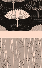 carte de vœux style japonais avec des lotus en boutons et en fleurs dans les tons ivoires et gris
