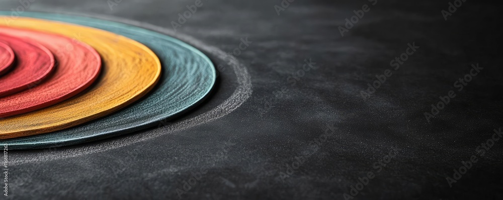 Poster chalkboard abstract background idea. colorful layered circles on a dark background for creative desi