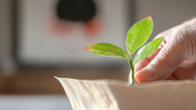 Hand Gently Planting a Young Sprout in Sustainable Packaging Eco Friendly Growth Concept