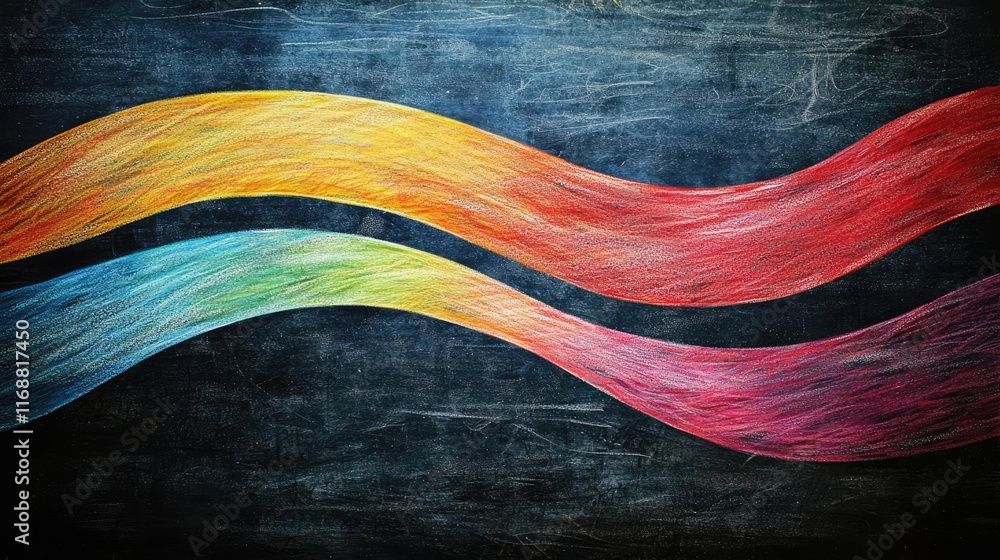 Poster chalkboard abstract background idea. colorful abstract waves drawn in chalk on a blackboard backgrou