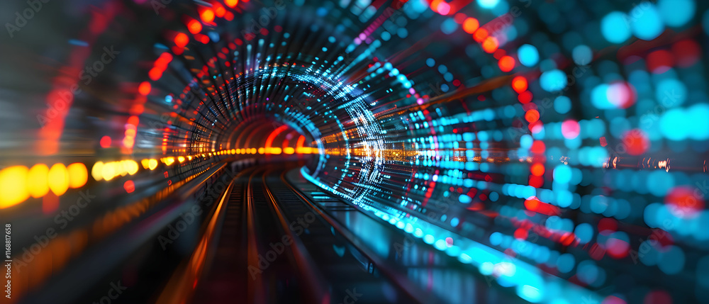 Aufkleber abstract motion blur of colorful lights inside a tunnel with bright bokeh effects creating a futuris