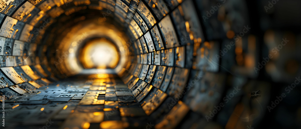 Aufkleber intricate view of a dark tunnel with illuminated walls and textured patterns