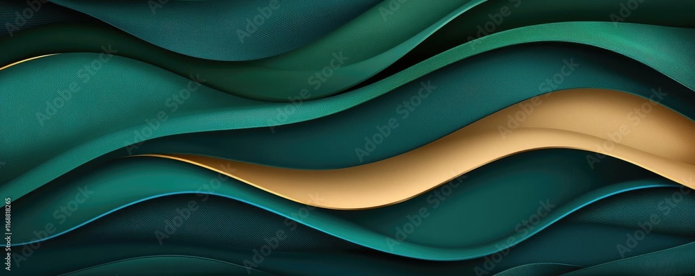 Poster velvet abstract background concept. abstract wave pattern in green and gold, creating a sense of dep