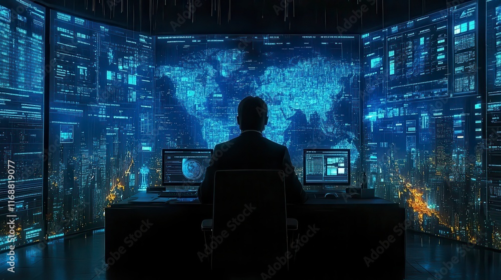 Poster Global Network Security Analyst Monitoring Data Streams at Night
