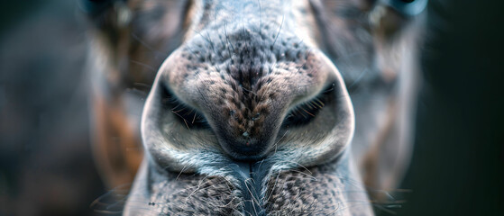 Obraz premium Close-Up View of Camel Face Featuring Unique Nose Texture and Expression in Natural Habitat