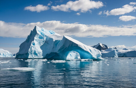 melting glacier with icebergs floating in the ocean