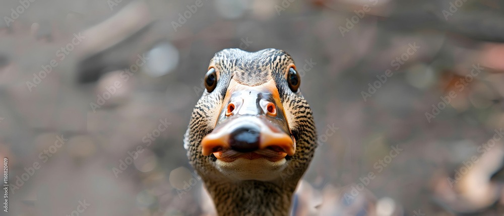 Aufkleber close-up of a duck with captivating expression in natural habitat under soft light