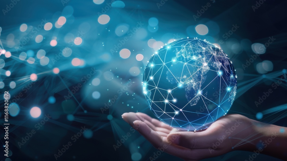 Poster digital technology security concept wireless connection of the global internet communication network