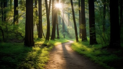 Sunlit Forest Path A Magical Woodland Trail