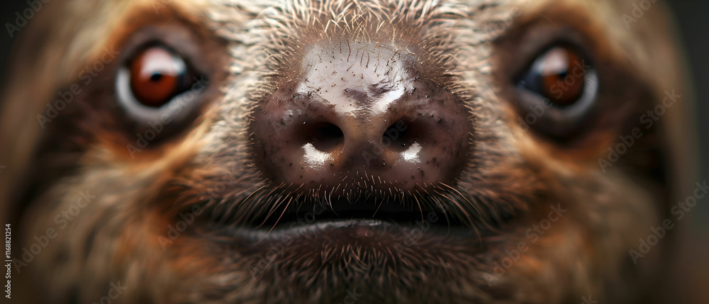 Aufkleber close-up portrait of a sloth with unique facial features and intense expression in natural habitat