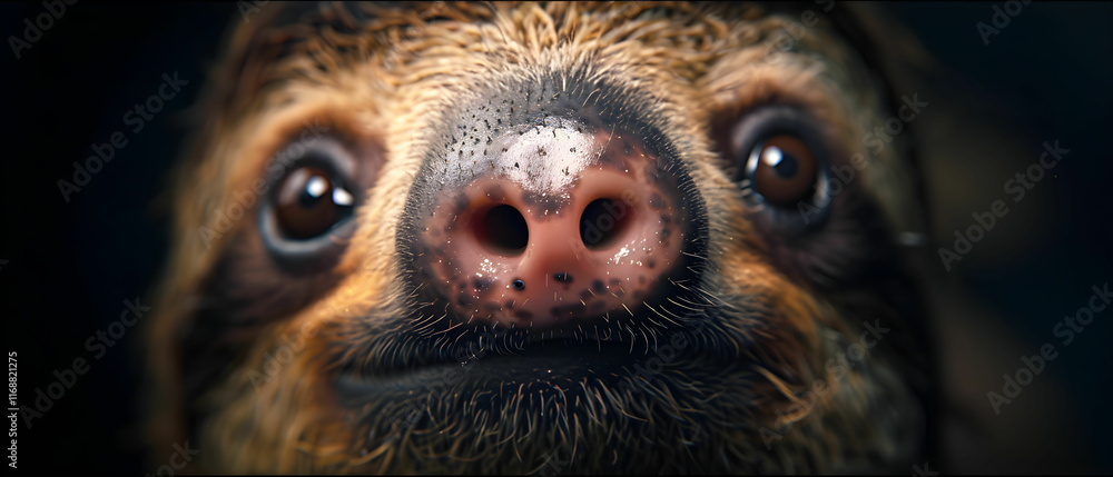Aufkleber close-up of a sloth's face capturing the expressive features and unique textures of its fur and nose