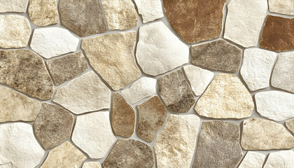 Irregular stone wall texture background.  Beige, brown, and off-white tones create a rustic, natural feel, ideal for design projects.