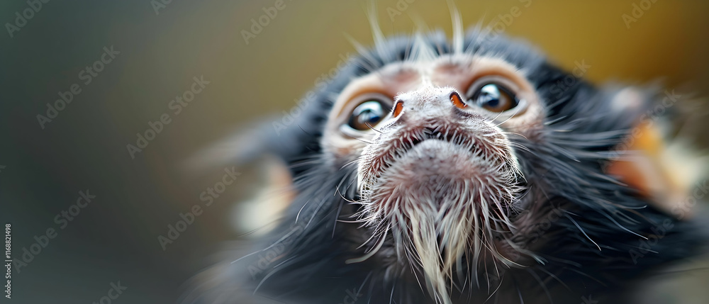 Poster close-up view of a curious monkey with striking facial features and expressive eyes in a natural env