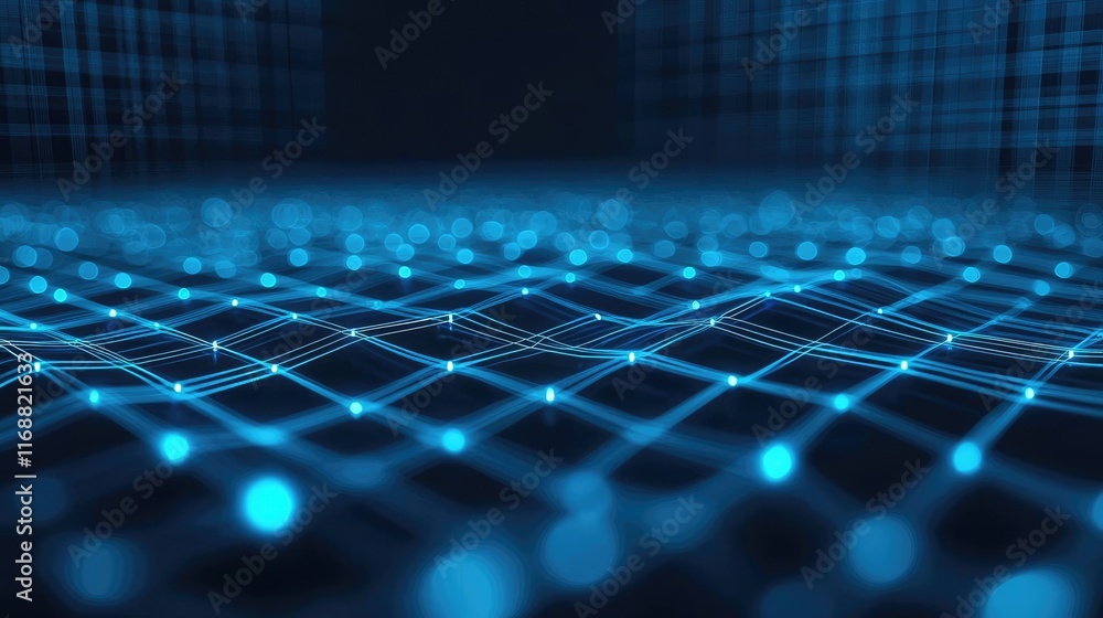 Poster grid abstract background concept. futuristic digital grid of blue lights creating a sense of depth a