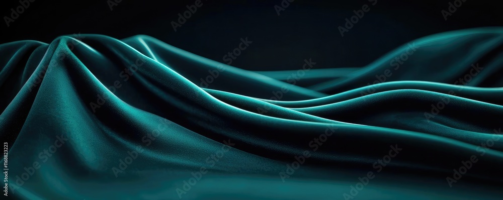 Poster velvet abstract background concept. smooth, flowing teal fabric creating a serene and elegant visual