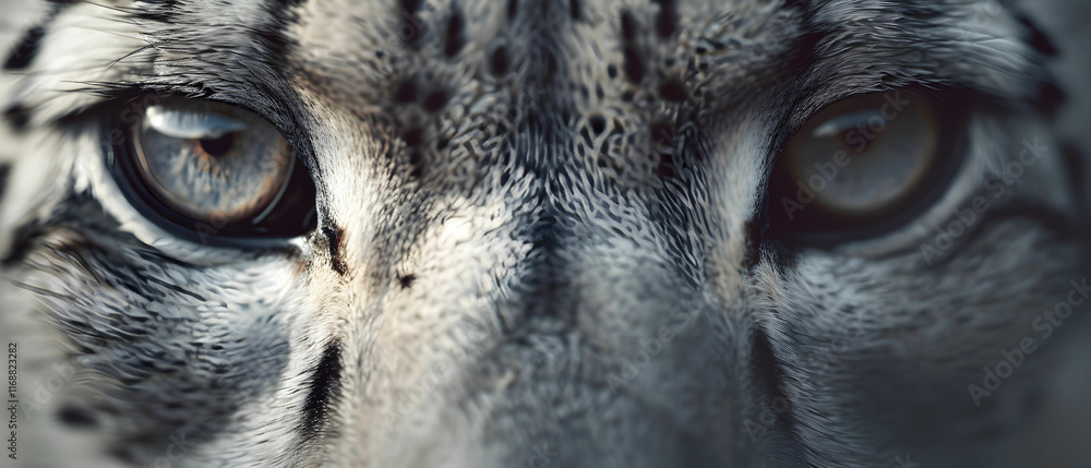 Poster intense close-up of a snow leopard's eyes showcasing unique patterns and emotion in a natural settin