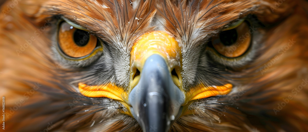 Poster majestic close-up of a golden eagle displaying intense gaze and vibrant feather patterns in natural 