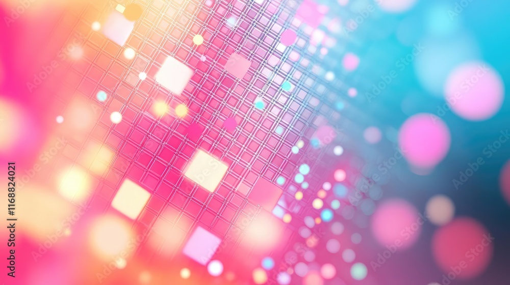 Poster grid abstract background concept. vibrant, colorful abstract background with glowing squares and cir
