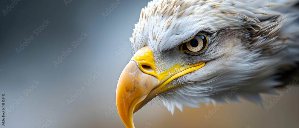 Poster close-up of majestic eagle with sharp beak and intense gaze against softly blurred background