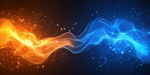 Obraz premium Abstract Blue and Orange Stripe Light, Futuristic Motion Blur Technology Concept with Fast Forward Timeline Background