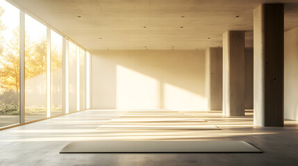 Obraz premium A Spacious Minimalist Yoga Studio Embracing Natural Light for Peaceful Yoga Practices and Serenity